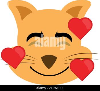 Vector Emoticon Illustration eines Cartoon Babys Kopf mit einem Ausdruck der Liebe und umgeben von Herzen Stock Vektor
