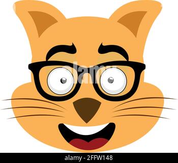Vektor-Emoticon-Illustration eines Cartoon-Katzenkopfes mit Brille Stock Vektor