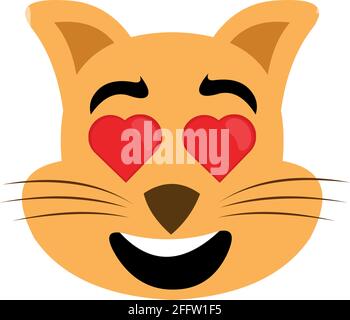 Vector Emoticon Illustration einer Cartoon-Katze Kopf mit einem glücklichen Ausdruck, in der Liebe und Augen in Form von Herzen Stock Vektor