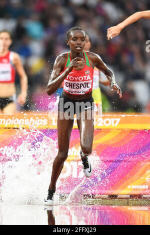 Celliphine Chepteek Chespol (Kemya). 3000 Meter Hindernislauf Frauen. Leichtathletik-Weltmeisterschaften der IAAF. London 2017 Stockfoto