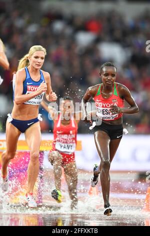 Celliphine Chepteek Chespol (Kemya), Emma Coburn (USA). 3000 Meter Hindernislauf Frauen. Leichtathletik-Weltmeisterschaften der IAAF. London 2017 Stockfoto
