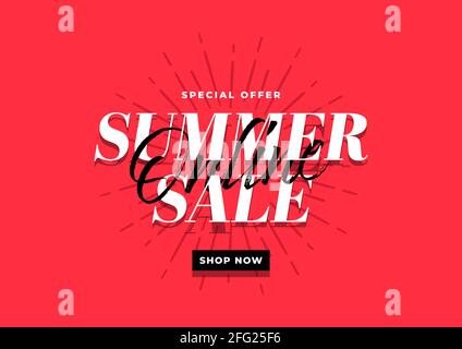 Online Sommer Verkauf Banner Vorlage auf rotem Hintergrund. Stock Vektor