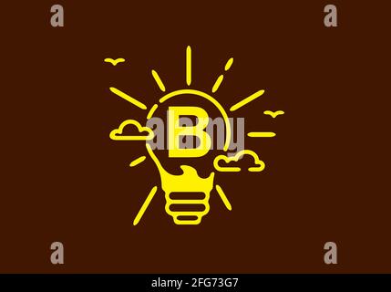 Gelbe Farbe des Anfangsbuchstabens B in Form einer Glühlampe mit Dunkles Hintergrunddesign Stock Vektor
