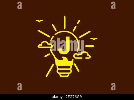 Gelbe Farbe des Anfangsbuchstabens J in der Birnenform mit Dunkles Hintergrunddesign Stock Vektor