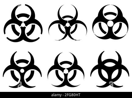 Satz von verschiedenen Biogefahrenzeichen isoliert auf weiß Stockfoto