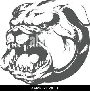 Wild Angry Bull Dog Barking Silhouette Schablone Vektor Clipart Zeichnung Stock Vektor