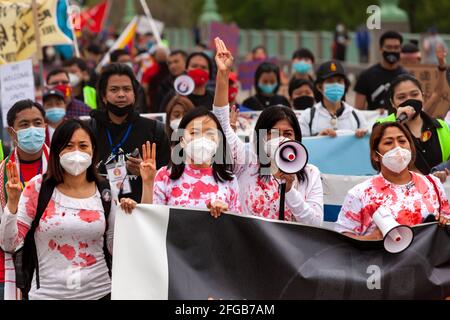 Washington, USA. April 2021. Washington, DC, USA. Im Bild: Die Kundgebung der Milk Tea Alliance und der Marsch für die Freiheit in Washington, DC. Die Milk Tea Alliance setzt sich für Freiheit und Demokratie in Myanmar, Thailand, Hongkong und Taiwan ein. Kredit: Allison C Bailey /. Alamy Live Nachrichten Stockfoto