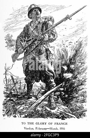 Gravur zur Förderung Frankreichs nach der Schlacht von Verdun im Ersten Weltkrieg. Aus dem Magazin Punch. Stockfoto