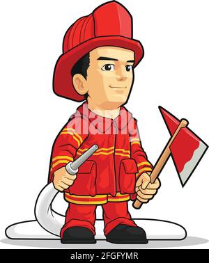 Feuerjäger Feuerwehrmann Rauch Esser Cartoon Mascot Illustration Stock Vektor