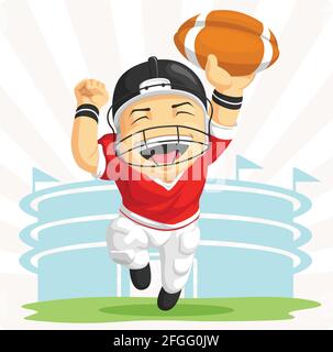 Fröhlicher Athlet American Football-Spieler Sportsman Cartoon Illustration Stock Vektor