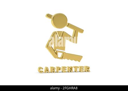 Golden 3d Tischlerei Symbol isoliert auf weißem Hintergrund - 3d Rendern Stockfoto