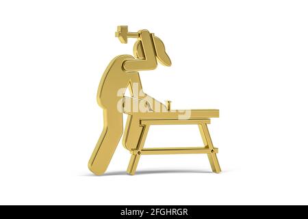 Golden 3d Tischlerei Symbol isoliert auf weißem Hintergrund - 3d Rendern Stockfoto