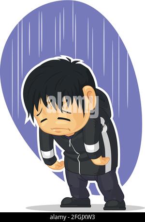 Traurig Depressiv Junge Griefing Düstere Stimmung Unglückliche Gefühle Cartoon Stock Vektor