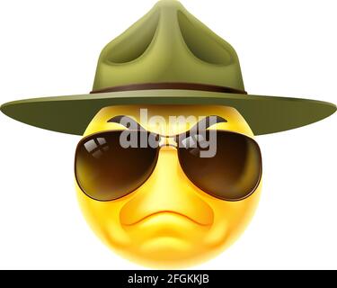 Wütend Drill Sergeant Emoticon Cartoon Gesicht Stock Vektor