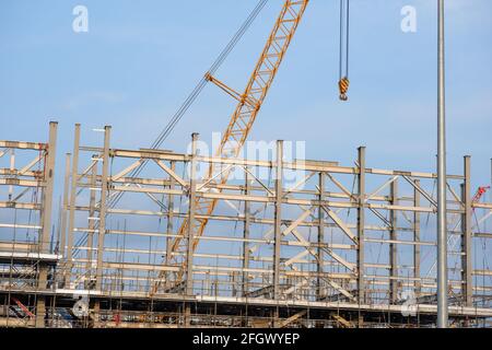 Baustelle Stahlrahmengebäude Stockfoto