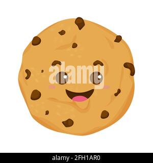 Niedliche, komische Kawaii Cookie, emotionale Charakter im Cartoon-Stil isoliert auf weißem Hintergrund. Dessert mit Schokoladenstückchen. . Vektorgrafik Stock Vektor