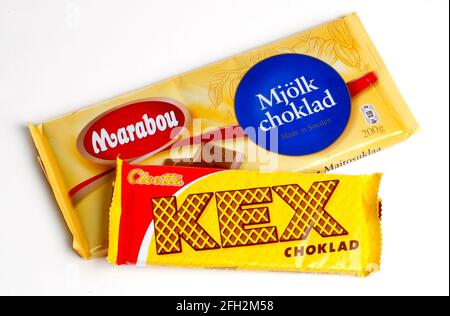 Milchschokolade aus Marabou und Keksschokolade aus Cloetta. Stockfoto