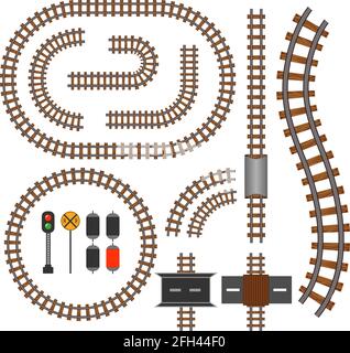 Vektor Eisenbahn- und Eisenbahnstrecken Bau elemente. Wellenförmige trackway Struktur für Verkehr Bahnhof Abbildung: Stock Vektor