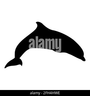 Dolphin isoliert schwarze Silhouette. Seitenansicht. Meerestier. Weißer Hintergrund. Vektorgrafik Clipart. Stock Vektor