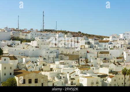 Vejer de la Frontera, Panoramablick auf die berühmten weißen Häuser. Cádaz, Andalusien, Spanien Stockfoto