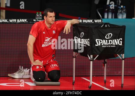 firo: 25.04.2021, Basketball, 1. Bundesliga, Saison 2020/2021, FC Bayern Basketball, FC Bayern Basketball - Alba Berlin, Paul Zipser, FC Bayern Basketball, FCBB, München, Ganze Zahl, weltweite Nutzung Stockfoto