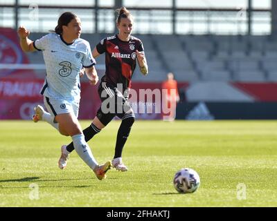 München, Deutschland. April 2021. Sam Kerr (FC Chelsea 20) in Aktion während des UEFA Womens Champions League-Spiels zwischen dem FC Bayern München und dem FC Chelsea in München, FC Bayern Campus, Deutschland. Kredit: SPP Sport Pressefoto. /Alamy Live News Stockfoto