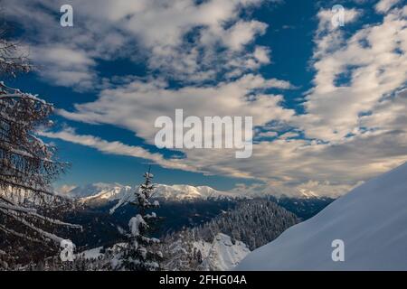 Auf dem Berg Zoncolan, Karnischen alpen nach einem großen Schneefall. Provinz Udine, Region Friaul-Julisch Venetien, Italien Stockfoto