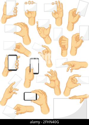 Hand Geste Halten Smartphone Zeichen Cartoon Vektor Zeichnung Stock Vektor