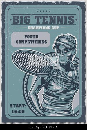 T-Shirt oder Poster-Design mit Darstellung von Mädchen spielen Tennis Stock Vektor