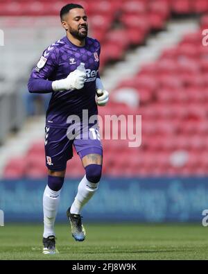 MIDDLESBROUGH, GROSSBRITANNIEN. 24. APRIL Jordan Archer von Middlesbrough beim Sky Bet Championship-Spiel zwischen Middlesbrough und Sheffield am Mittwoch im Riverside Stadium, Middlesbrough, am Samstag, den 24. April 2021. (Kredit: Mark Fletcher, Mi News) Kredit: MI Nachrichten & Sport /Alamy Live Nachrichten Stockfoto