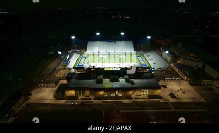 Newark, Delaware, USA. April 2021. Blick auf das Stadion von Delaware nach einem Playoff-Spiel der NCAA Division I Football Championship Subdivision zwischen den Delaware Blue Hens und den Sacred Heart Pioneers am Samstag, APR. 24, 2021, im Delaware Stadium in Newark, DE. Kredit: Saquan Stimpson/ZUMA Wire/Alamy Live Nachrichten Stockfoto