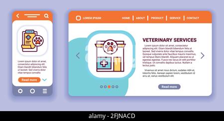 Veterinärklinik Dienstleistungen Web-Banner und mobile App-Kit. Vektordarstellung. Stock Vektor