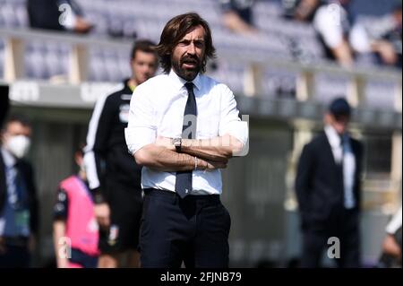 Florenz, Italien. April 2021. Andrea Pirlo Trainer von Juventus FC während ACF Fiorentina gegen Juventus FC, Italienische Fußballserie A Spiel in Florenz, Italien, April 25 2021 Quelle: Independent Photo Agency/Alamy Live News Stockfoto