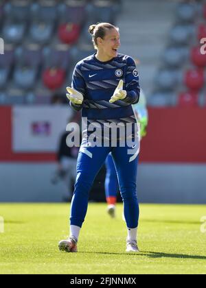 München, Deutschland. April 2021. Ann-Katrin Berger (FC Chelsea 30) im Einsatz beim UEFA Womens Champions League-Spiel zwischen dem FC Bayern München und dem FC Chelsea in München, FC Bayern Campus, Deutschland. Kredit: SPP Sport Pressefoto. /Alamy Live News Stockfoto