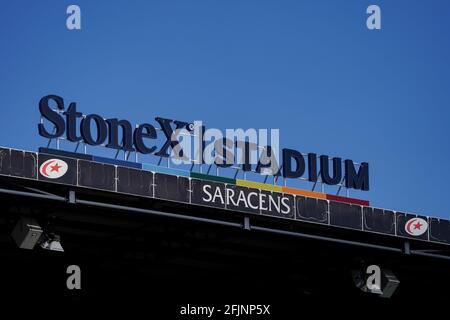 London, Großbritannien. April 2021. Bodenansicht des StoneX Stadions in London, Großbritannien am 4/25/2021. (Foto von Richard Washbrooke/News Images/Sipa USA) Quelle: SIPA USA/Alamy Live News Stockfoto