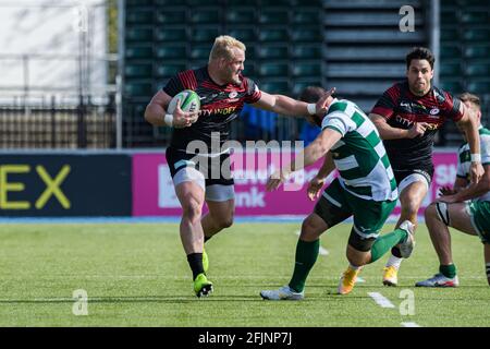 LONDON, GROSSBRITANNIEN. 25. April 2021. Während der Greene King IPA Championship Rugby Match zwischen Saracens und Ealing Trailfindern im StoneX Stadium am Sonntag, den 25. April 2021. LONDON, ENGLAND. Kredit: Taka G Wu/Alamy Live Nachrichten Stockfoto