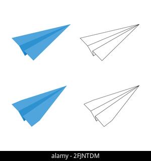 Origami-Papierebenen-Symbole auf weißem Hintergrund isoliert. Symbol des Erfolgs, der Kommunikation, des Reisens, der Phantasie, des Begehrens, Kreativität, Träumen. Vektorgrafik flach und Umrissdarstellung. Stock Vektor