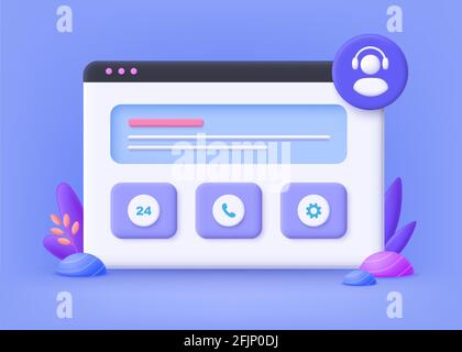 Virtueller technischer Support, Kundendienst, Online-Assistentenkonzept. 3d-Vektordarstellung. Stock Vektor