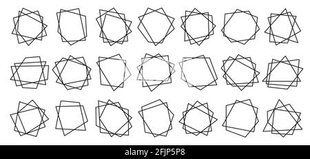 Schwarze polygonale geometrische Rahmen auf Weiß isoliert. Designelemente für Hochzeitseinladungskarte, verschiedene Feiern, Poster, Flyer, Banner. Zierlinien Bordüren. Kollektion für Grafikdesign. Stock Vektor