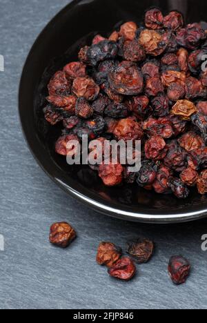 Schisandra, Beerentraube, chinesische Rebsorte, Früchte mit fünf Geschmacksrichtungen, Früchte mit fünf Geschmacksrichtungen, Schisandra chinensis (Schisandra chinensis) Chinesische Beere Stockfoto
