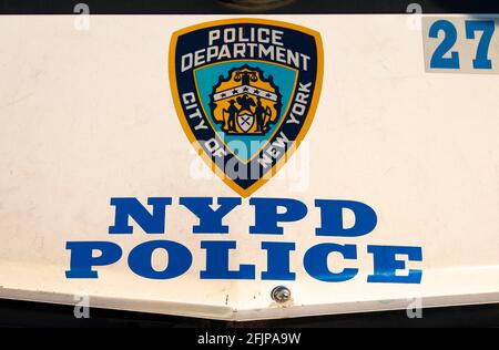 Etikett auf Polizeiwagen, New York Police Department, NYPD, Manhattan, New York City, New York, USA Stockfoto