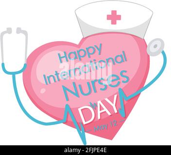 Happy International Nurses Day Schriftart mit Stethoskop und Kreuzsymbol Abbildung Stock Vektor