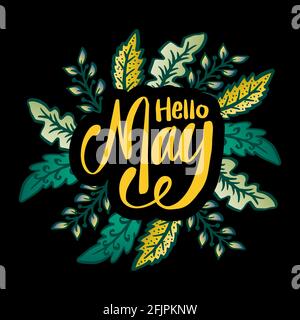 Hallo Mai Grußkarte. Handbeschriftetem Text. Stockfoto