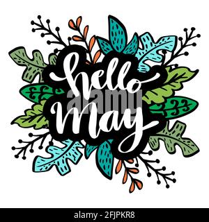 Hallo Mai Grußkarte. Handbeschriftetem Text. Stockfoto