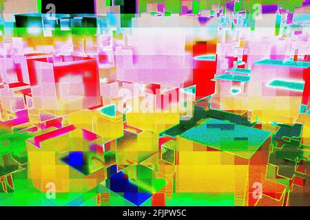 Ein abstraktes Glitch Art 3d Würfel Form Muster Hintergrundbild Bild. Stockfoto