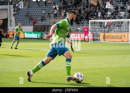 Seattle Sounders Mittelfeldspieler Alex Roldan (16) während eines MLS-Spiels gegen den FC Los Angeles, Samstag, 24. April 2021, in Los Angeles, CA. LAFC und die Stockfoto