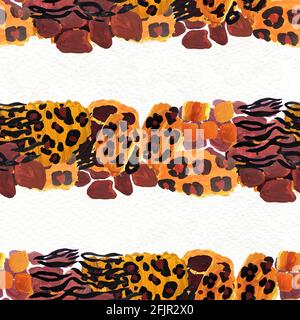 Wildtier-Mix Nahtloses Muster. Jaguar-, Leopard- und Gepardenmuster. Abstrakter Hintergrund. Textil-Design. Mode-Illustration. Stockfoto