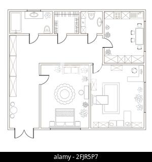 Abstrakter Vektor-Plan von zwei-Zimmer-Wohnung, mit Küche, Bad, Schlafzimmer, Wohnzimmer. EPS8 Stock Vektor