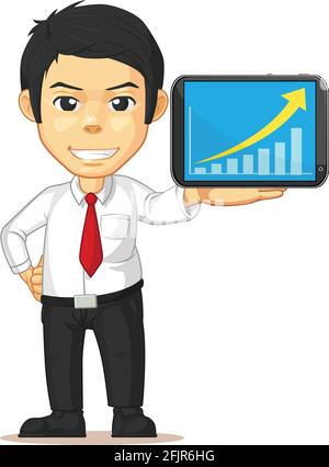 Grafik zur Steigerung der Mitarbeiterdaten auf dem Tablet-PC – Cartoon-Präsentation Stock Vektor