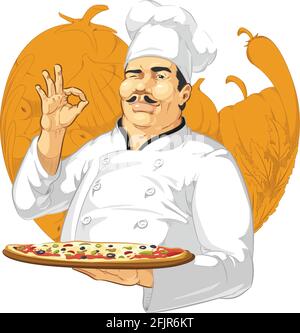 Pizzeria Restaurant Chef Pizza Maker Kochstube Cartoon Mascot Stock Vektor